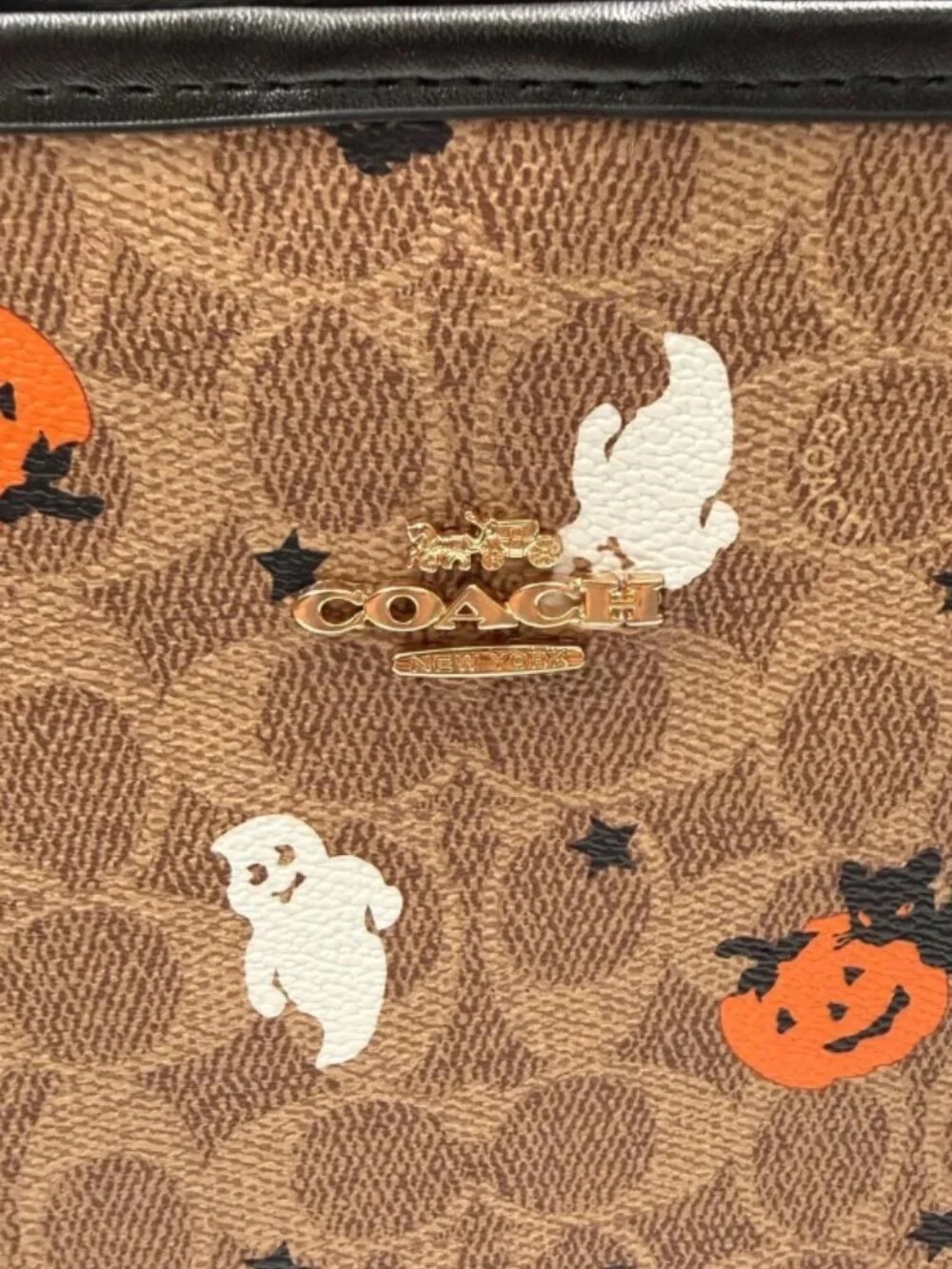 Coach Brown Signature Halloween Tote with Orange Pumpkins & White Ghosts - Picture 3 of 3